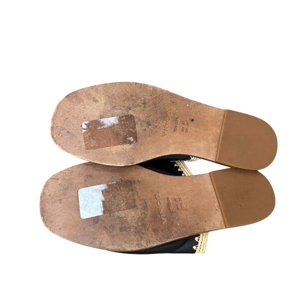 Vince Padmore black leather slide sandals woven raffia slip on size 8 - Picture 5 of 7